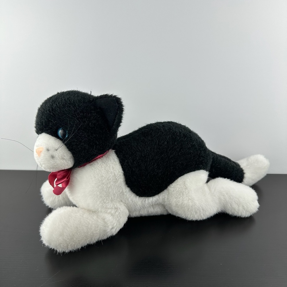 Applause Rare Bravo Crystal Kitty Cat 14” Black White Tuxedo Tabby Bow Plush HTF